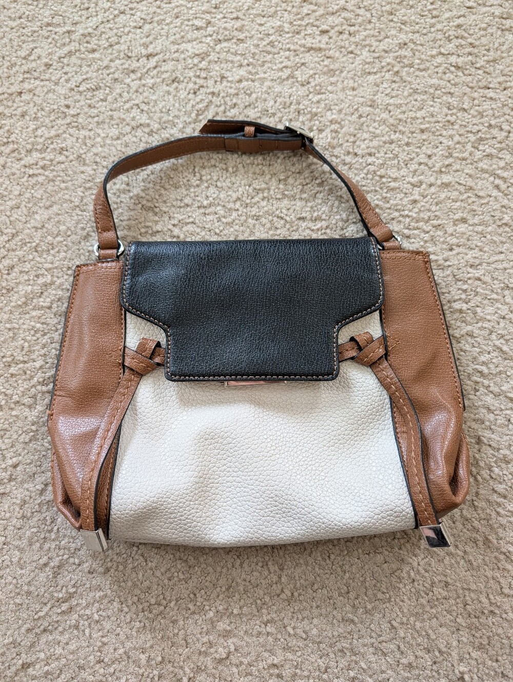 Nine West Leather Colorblock Shoulder Bag - Black, White & Brown